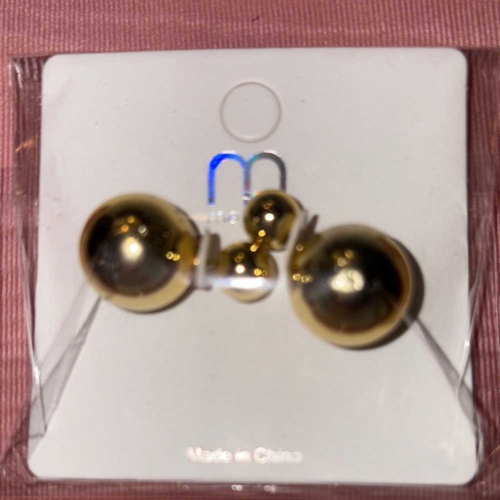 Gold Double Ball Earrings $15